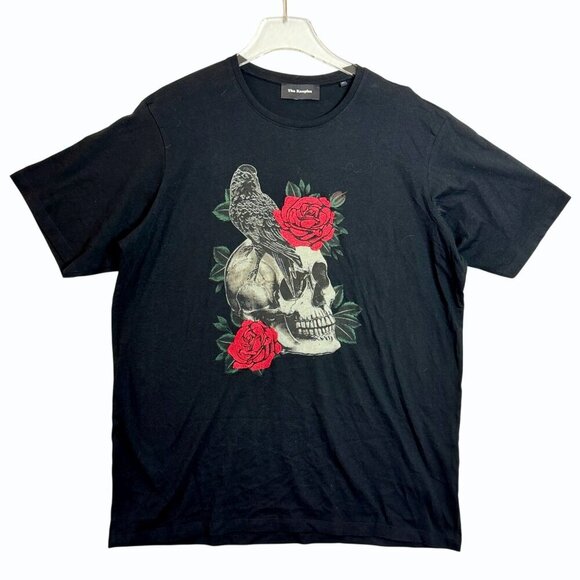 The Kooples Skull Roses Raven Mens T Shirt Size XL Black Red Goth Rocker - Picture 3 of 9